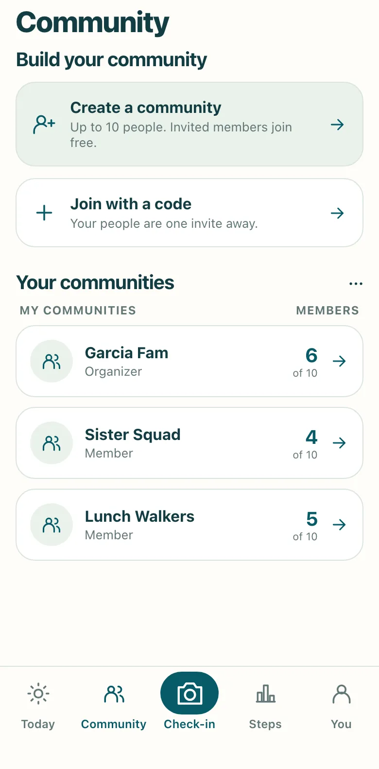 SweatFam mobile community screen